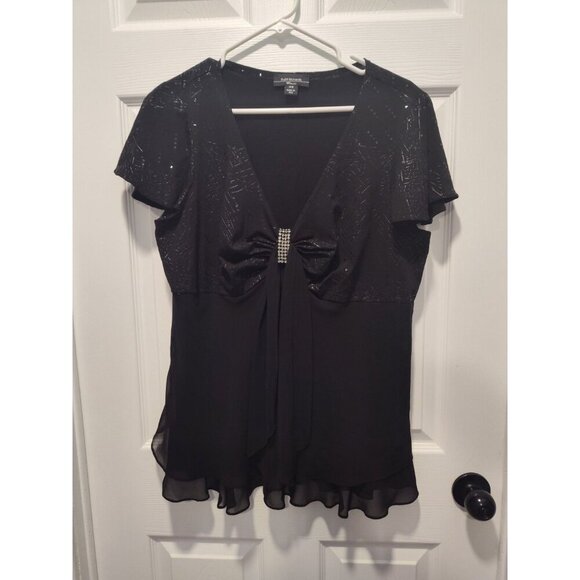 Vtg R&M Richards Woman Top Plus Size 14W Black Sequin Rhinestone Cocktail Blouse - Picture 3 of 10